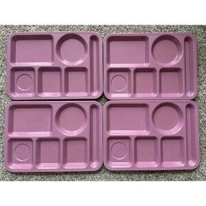 4 VTG Carlisle Cafeteria Lunch Trays Compartments Camping School DayCare Pink